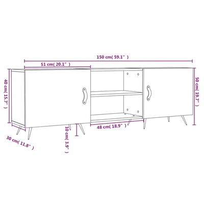 vidaXL TV omarica visok sijaj bela 150x30x50 cm inženirski les