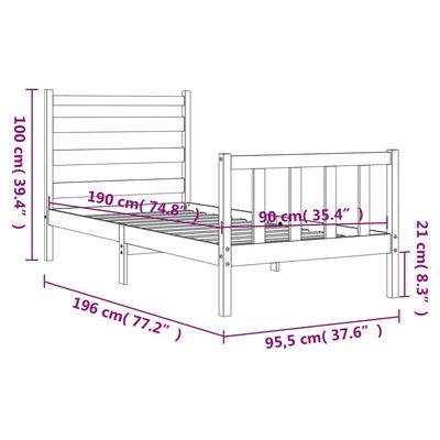 vidaXL Posteljni okvir z vzglavjem bel 90x190 cm trden les