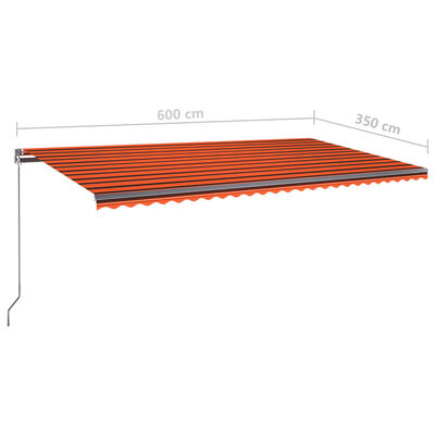 vidaXL Avtomatska tenda LED + senzor 600x350 cm oranžna/rjava