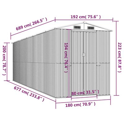 vidaXL Vrtna lopa temno rjava 192x689x223 cm pocinkano jeklo