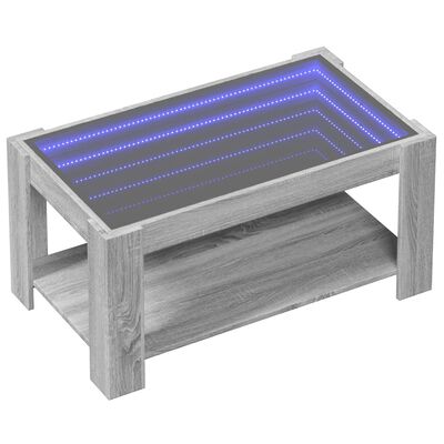 vidaXL Klubska mizica LED siva sonoma 93x53x45 cm inženirski les