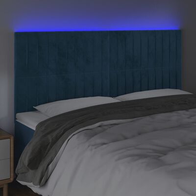 vidaXL LED posteljno vzglavje temno modro 160x5x118/128 cm žamet