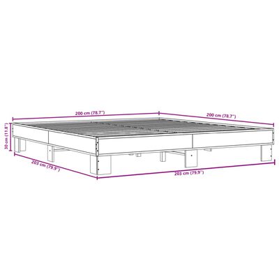 vidaXL Posteljni okvir dimljeni hrast 200x200 cm inž. les in kovina