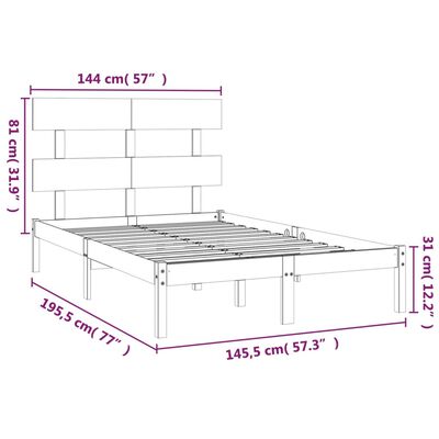 vidaXL Posteljni okvir črn iz trdnega lesa 140x190 cm