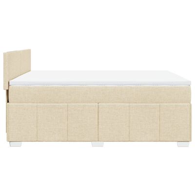 vidaXL Box spring postelja z vzmetnico krem 140x190 cm blago