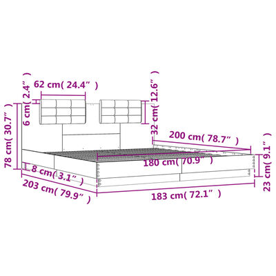 vidaXL Posteljni okvir z vzglavjem sonoma hrast 180x200 cm inž. les