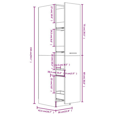 vidaXL Lekarniška omara betonsko siva 30x42,5x150 cm iverna plošča