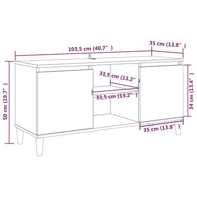 vidaXL TV omarica s trdnimi lesenimi nogami rjavi hrast 103,5x35x50 cm