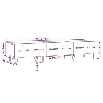 vidaXL TV omarica bela 150x36x30 cm inženirski les