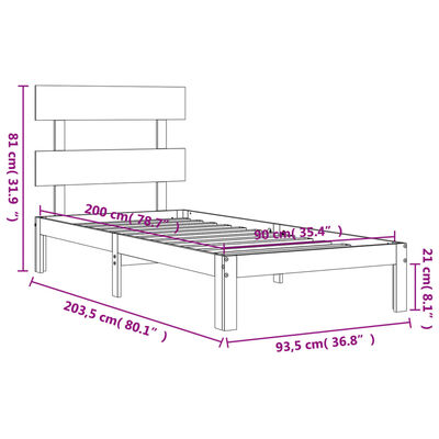 vidaXL Posteljni okvir brez vzmetnice bel 90x200 cm trdna borovina