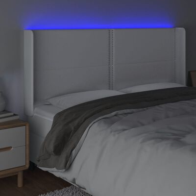 vidaXL LED posteljno vzglavje belo 183x16x118/128 cm umetno usnje