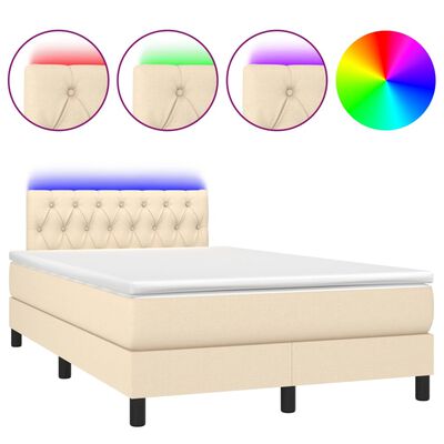 vidaXL Box spring postelja z vzmetnico LED krem 120x190 cm blago