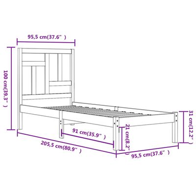 vidaXL Posteljni okvir bel iz borovine 90x200 cm