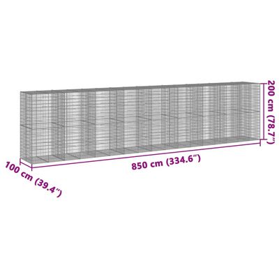 vidaXL Gabionska košara s pokrovom 850x100x200 cm pocinkano železo