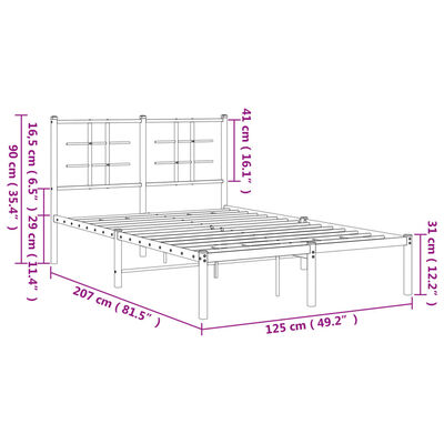 vidaXL Kovinski posteljni okvir z vzglavjem črn 120x200 cm