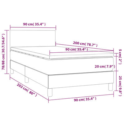 vidaXL Box spring postelja z vzmetnico siva 90x200 cm umetno usnje