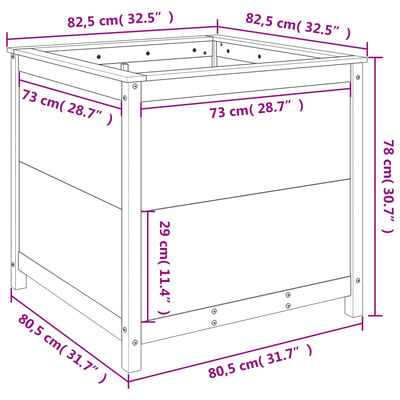 vidaXL Vrtno cvetlično korito črno 82,5x82,5x78 cm trdna borovina