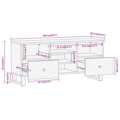 vidaXL TV omarica rjava in črna 100x33,5x46 cm trden mangov les