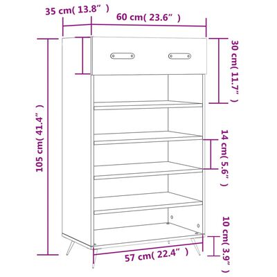 vidaXL Omarica za čevlje betonsko siva 60x35x105 cm inženirski les