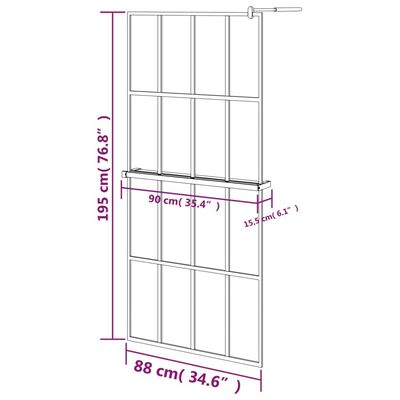 vidaXL Pregrada za tuš s polico črna 90x195 cm ESG steklo in aluminij