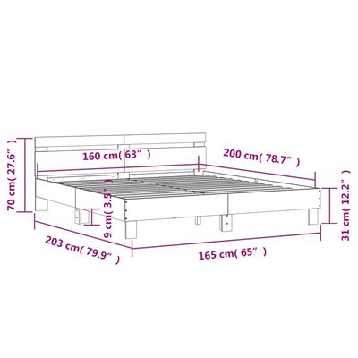 vidaXL Posteljni okvir z vzglavjem dimljen hrast 160x200 cm inž. les