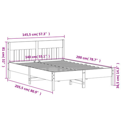 vidaXL Posteljni okvir brez vzmetnice bel 140x200 cm trdna borovina