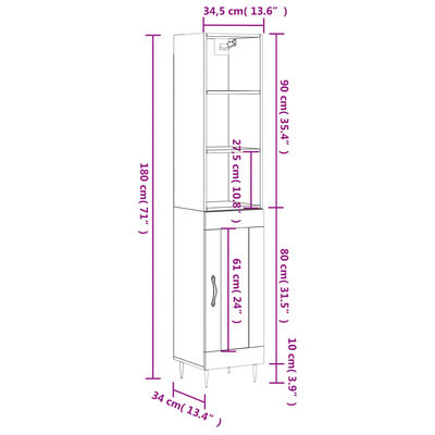 vidaXL Visoka omara betonsko siva 34,5x34x180 cm inženirski les