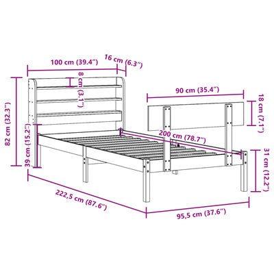 vidaXL Posteljni okvir brez vzmetnice bel 90x200 cm trdna borovina