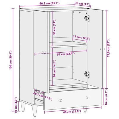 vidaXL Visoka omarica 60x33x100 cm trden mangov les