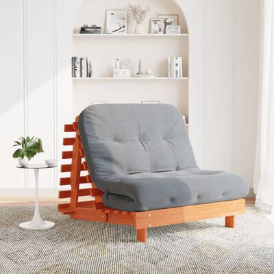 vidaXL Futon z ležiščem voščeno rjava 100x206x11 cm trdna borovina