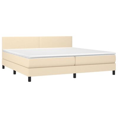 vidaXL Box spring postelja z vzmetnico krem 200x200 cm blago