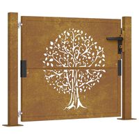 vidaXL Vrtna vrata 105x105 cm Corten jeklo dizajn drevesa