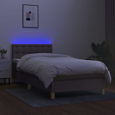 vidaXL Box spring postelja z vzmetnico LED taupe 100x200 cm blago