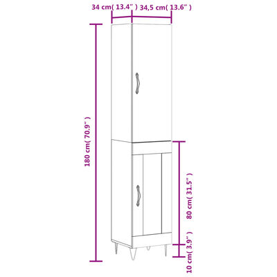 vidaXL Visoka omara bela 34,5x34x180 cm inženirski les