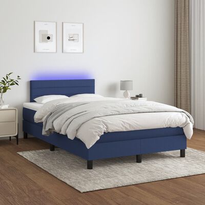 vidaXL Box spring postelja z vzmetnico LED modra 120x190 cm blago