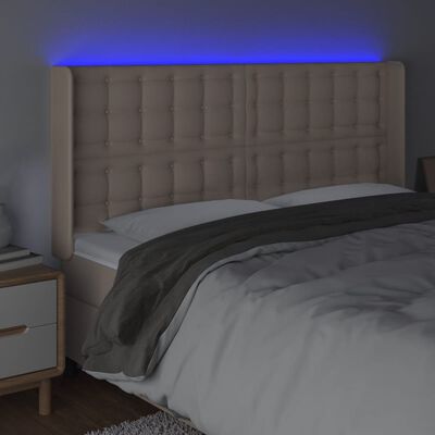 vidaXL LED posteljno vzglavje kapučino 203x16x118/128 cm umetno usnje