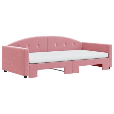 vidaXL Izvlečna dnevna postelja z vzmetnicami roza 100x200 cm žamet