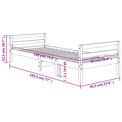 vidaXL Posteljni okvir brez vzmetnice voščeno rjav 90x190 cm borovina