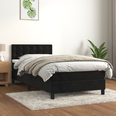 vidaXL Box spring postelja z vzmetnico črn 90x190 cm žamet