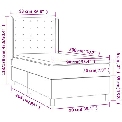 vidaXL Box spring postelja z vzmetnico LED temno siva 90x200 cm blago