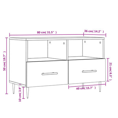 vidaXL TV omarica visok sijaj bela 80x36x50 cm inženirski les