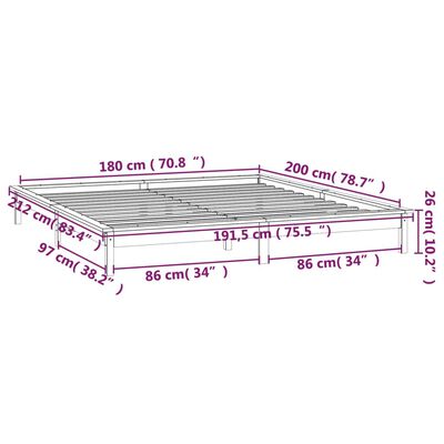 vidaXL LED posteljni okvir siv 180x200 cm trden les