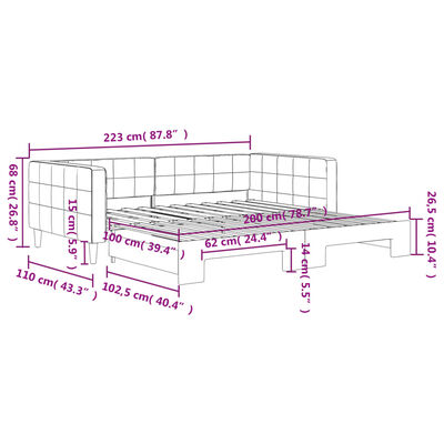 vidaXL Izvlečna dnevna postelja svetlo siva 100x200 cm žamet