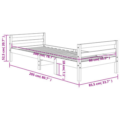 vidaXL Posteljni okvir brez vzmetnice rjava 80x200 cm trdna borovina