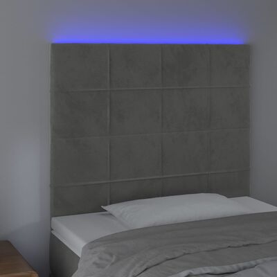 vidaXL LED posteljno vzglavje svetlo sivo 90x5x118/128 cm žamet