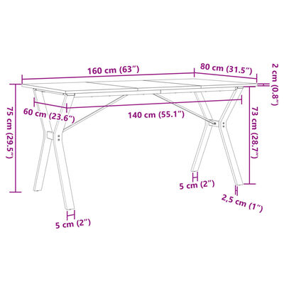 vidaXL Jedilna miza Y okvir 160x80x75 cm trdna borovina lito železo