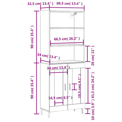 vidaXL Visoka komoda betonsko siva 69,5x34x180 cm inženirski les