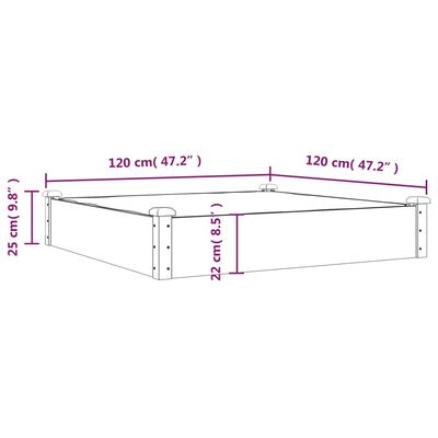 vidaXL Vrtna visoka greda s podlogo rjava 120x120x25cm trden les jelke