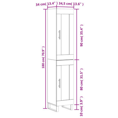 vidaXL Visoka omara siva sonoma 34,5x34x180 cm inženirski les