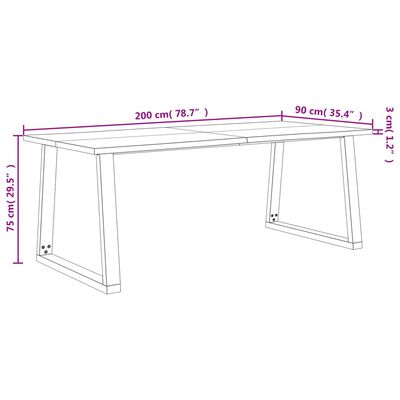 vidaXL Jedilna miza z naravnim robom 200x90x75 cm trden akacijev les